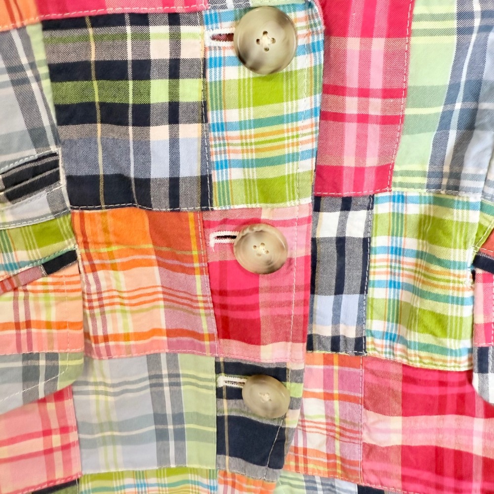 LL Bean Madras Plaid Blazer Jacket Womens 10 REG Multi Color Cotton Button Front - Picture 5 of 8